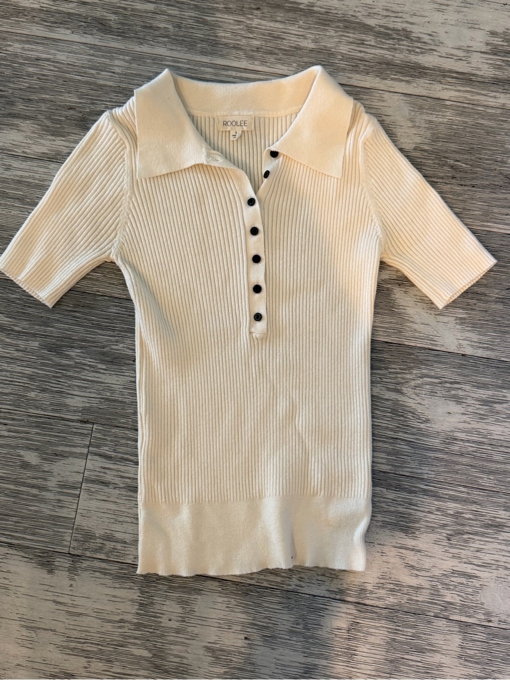 Roolee Cream Ribbed Polo Top with Black Buttons